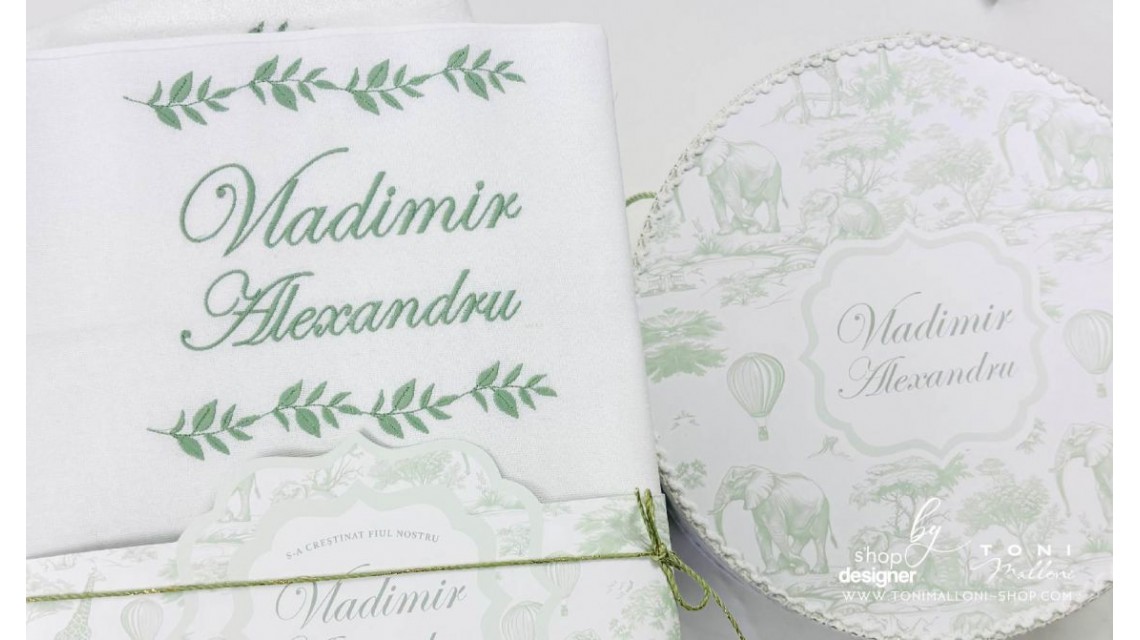 Trusou botez Green Safari personalizat băiat – tematică jungle elegantă verde 13